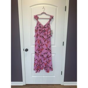 NWT Chelsea28 Floral Print Ruffle Midi Dress Orange Purple Size Medium